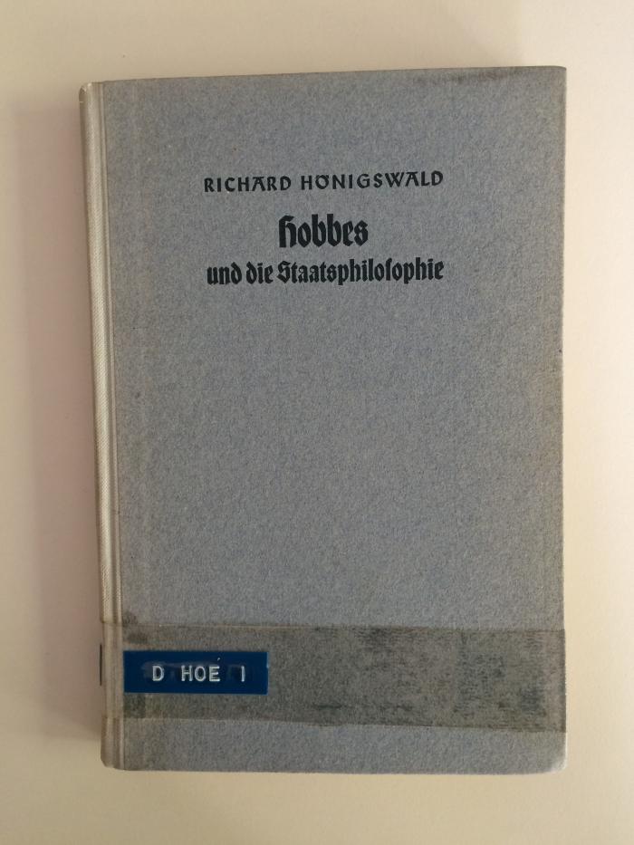 D HOE 1 : Hobbes und die Staatsphilosophie (1924)