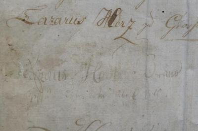 Asch7273 : ספר מנורת המאור (1773);- (Brand, Lazarus Herz), Von Hand: Name, Datum; 'Lazarus He[rz] Brand
[...] 1810'. 