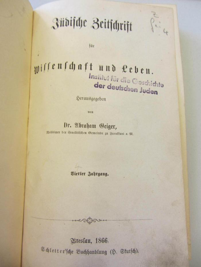 Z Gei 4 : Jüdische Zeitschrift für Wissenschaft und Leben (1866)
