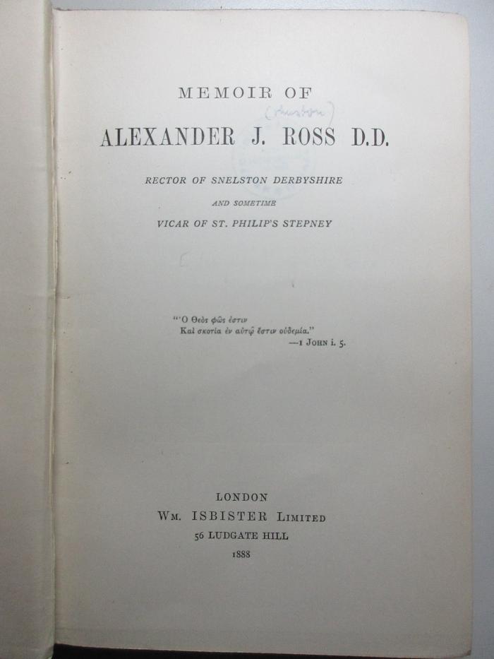 6 B 133 : Memoir of Alexander J. Ross (1888)