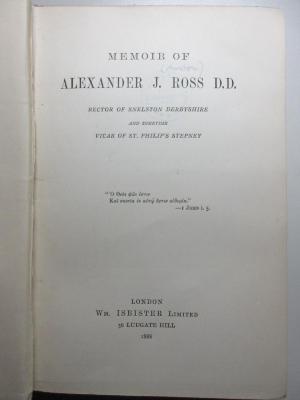 6 B 133 : Memoir of Alexander J. Ross (1888)
