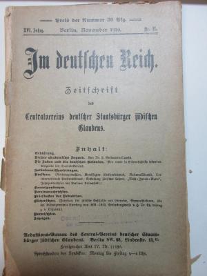 Zb 244-16 : Im deutschen Reich: Zeitschrift des Centralvereins Deutscher Staatsbürger Jüdischen Glaubens (1910)