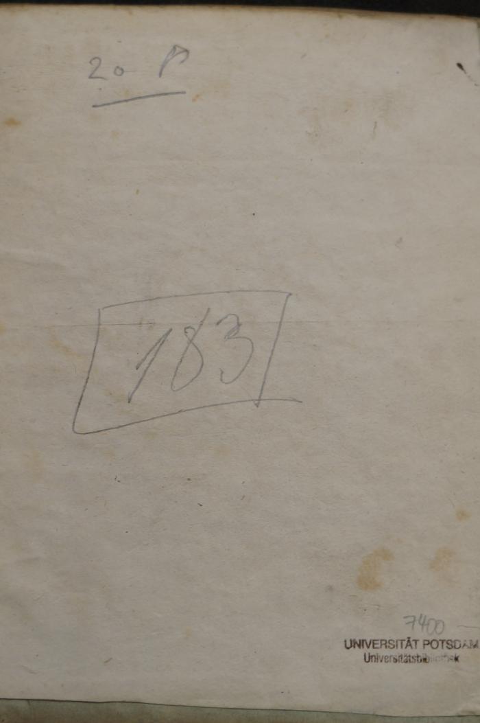 Asch7400 : שמחת נפש;- (unbekannt;Bergungsstelle 183, Bibliothek des Reichspostministeriums), Von Hand: Preis, Nummer; '20 p

183'. 