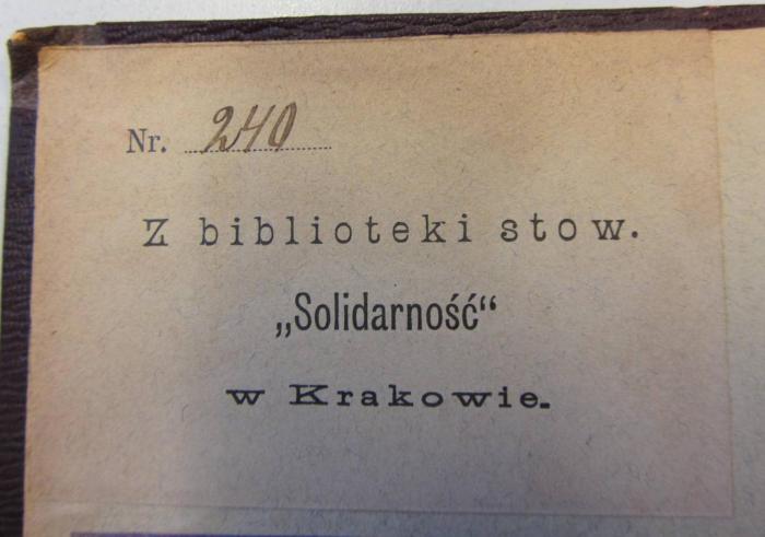 -, Etikett: -; 'Z biblioteki stow. "Solidarnosc" w Krakowie' (Prototyp)