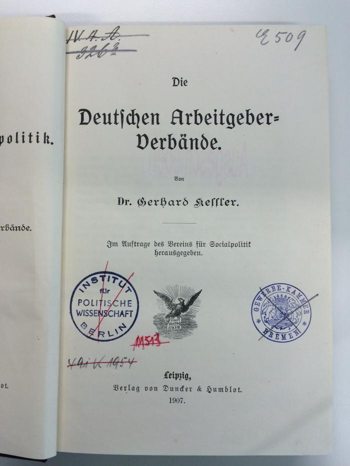 M 513 Kes (ausgeschieden) : Die Deutschen Arbeitgeberverbände (1907)