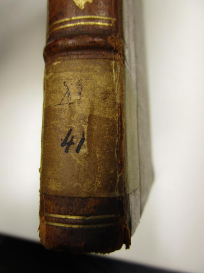  Auserlesene Moralische Schriften (1773);- (Loge zur Freimüthigkeit am Rhein (Frankenthal)), Etikett: Signatur; 'XI 41'. 