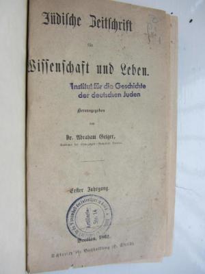 Z Gei 1 : Jüdische Zeitschrift für Wissenschaft und Leben (1862)