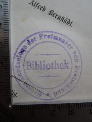 - (Grosse Landesloge der Freimaurer von Deutschland), Stempel: Berufsangabe/Titel/Branche, Name; 'Bibliothek Grosse Landesloge der Freimaurer von Deutschland'.  (Prototyp)