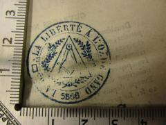 - (La Liberté), Stempel: Berufsangabe/Titel/Branche, Name, Datum, Abbildung; '▭ La Liberté a L'O. de Gand 5866 L[...]'.  (Prototyp)