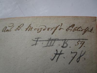  Instructions Pour Les Trois Premiers Grades De La Franc-Maçonnerie (um 1800);- (unbekannt), Von Hand: Nummer; '̶I̶̶.̶̶ ̶̶I̶̶I̶̶I̶̶.̶̶ ̶̶B̶̶.̶'. ;- (Merzdorf, [?]), Von Hand: Exemplarnummer, Name, Berufsangabe/Titel/Branche, Besitzwechsel; 'aus Br. Merzdorf's Bibliothek. 59.'. ;- (Grosse Landesloge der Freimaurer von Deutschland), Von Hand: Signatur; 'H. 78.'. 