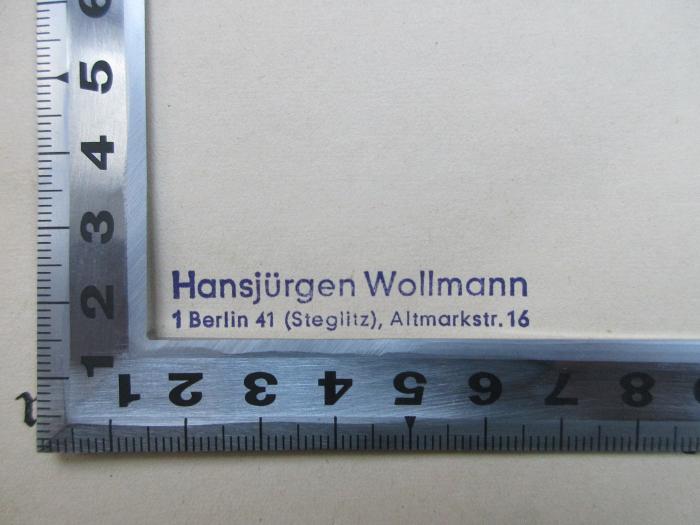Z 720 : Hochland. Monatsschrift für alle Gebiete des Wissens/ der Literatur u. Kunst (1923-1927);- (Wollmann, Hansjürgen), Stempel: Name, Ortsangabe; 'Hansjürgen Wollmann 1 Berlin 41 (Steglitz), Altmarkstr. 16'.  (Prototyp)