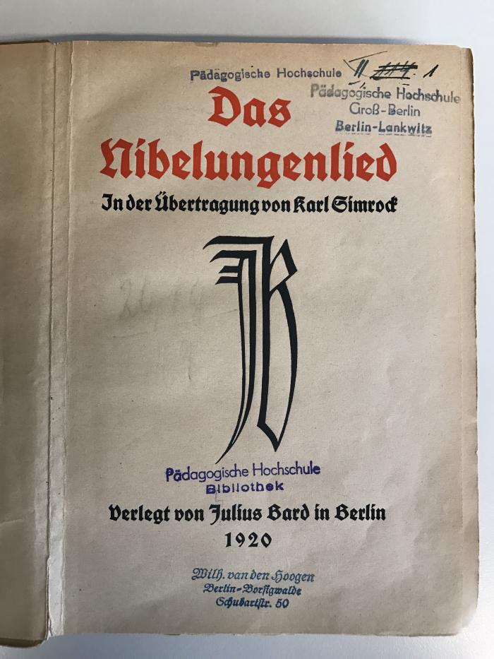 Lit 17 a nib 4 3. A. : Das Nibelungenlied (1920)