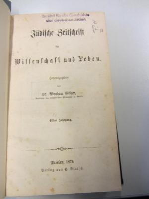 Z Gei 11 : Jüdische Zeitschrift für Wissenschaft und Leben (1875)