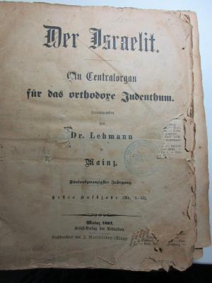 Zb 254-25 : Der Israelit : Ein Centralorgan für das orthodoxe Judenthum (1884)
