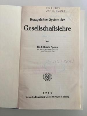 A2 SPA 3 (ausgeschieden) : Kurzgefaßtes System der Gesellschaftslehre (1914)