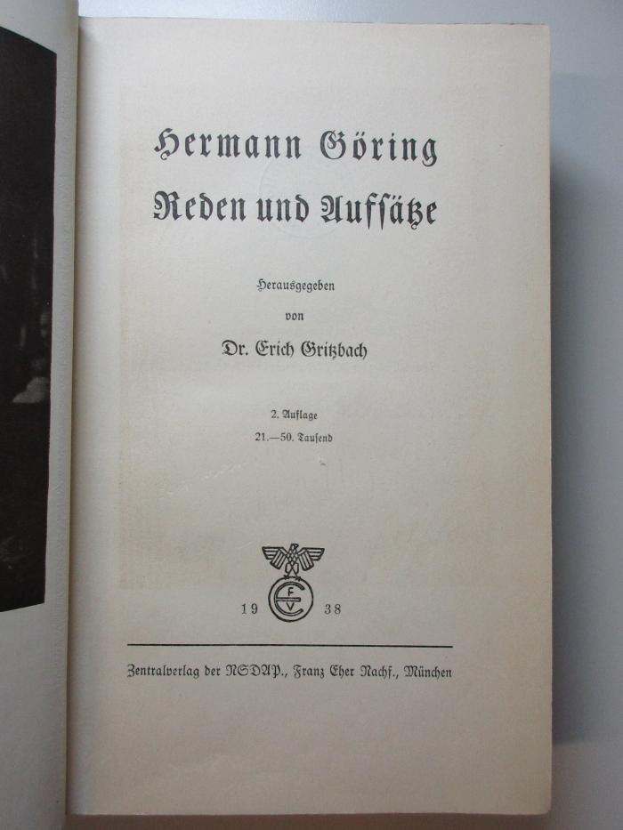 3 X 13&lt;2&gt; : Hermann Göring : Reden und Aufsätze (1938)