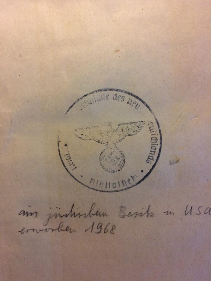 Rara 1188 : Moses Mendelsohn's Anmerkungen zu Abbts freundschaftlicher Correspondenz (1782);- (Reichsinstitut für Geschichte des neuen Deutschlands Bibliothek), Von Hand: Notiz; 'aus jüdischem Besitz in USA erworben 1968'. ;- (Reichsinstitut für Geschichte des neuen Deutschlands Bibliothek), Stempel: Name; 'Reichsinsitut für Geschichte des neuen Deutschlands
Bibliothek'.  (Prototyp)