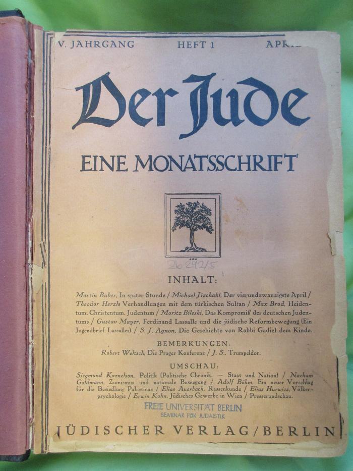 Zb 292-5 : Der Jude : Eine Monatsschrift (1920)