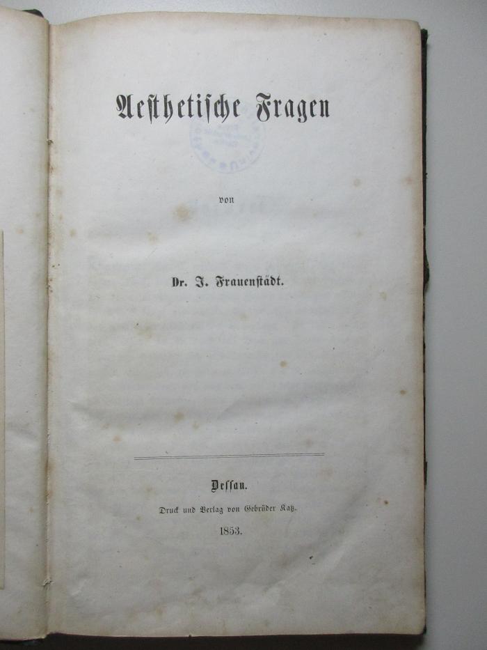 3 X 1089 : Ästetische Fragen (1853)