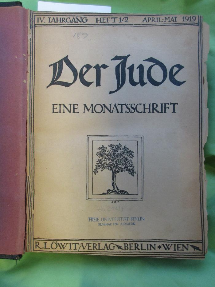 Zb 292-4 : Der Jude : Eine Monatsschrift (1919)