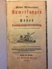 Rara 1188 : Moses Mendelsohn's Anmerkungen zu Abbts freundschaftlicher Correspondenz (1782)