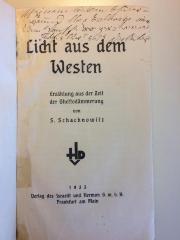 Rara 3511 : Licht aus dem Westen : Erzählung aus der Zeit der Ghettodämmerung 
 (1933)