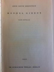 Rara 2581 : Mendel Gibbor - Eine Novelle (1935)