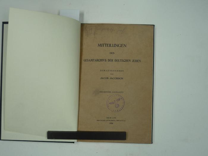  Mitteilungen des Gesamtarchivs der deutschen Juden. 6 Jahrgang. (1926)