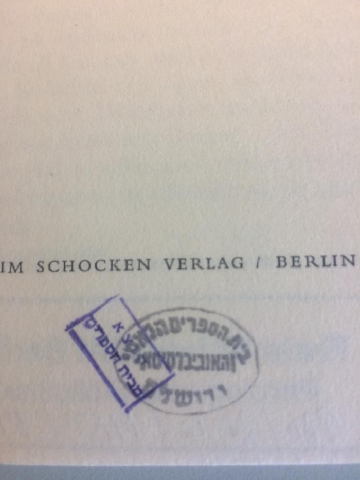 Rara 2595 : Reb Abbe - Eine Erzählung (1936);-, Stempel: Notiz; 'Nationalbibliothek in Jerusalem, ausgesondert aus der Bücherei'