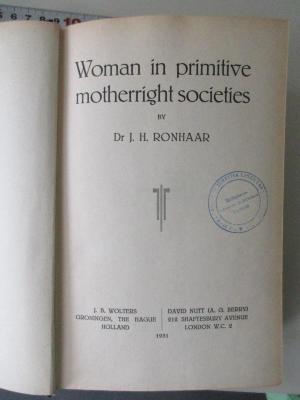 LB 44000 R773 : Woman in primitive motherright societies (1931)