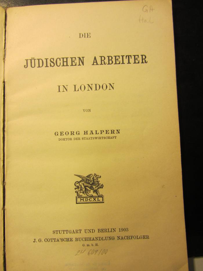 GA Hal : Die Jüdischen Arbeiter in London (1903)