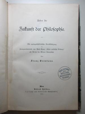 1389 : Über die Zukunft der Philosophie (1893)