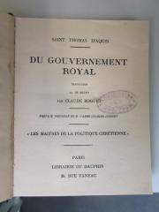 BN 2543 R342F.1931 : Du gouvernement royal : Traduction du De regno par Claude Roguet (1931)