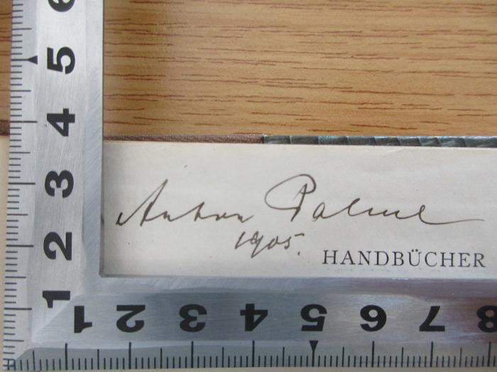 3 X 19 : Die Ägyptische Religion (1905);-, Von Hand: -; 'Anton Palme
1905.'