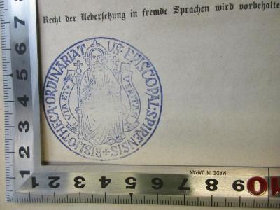 BO 5950 H545-1 : Katholische Kirche und christlicher Staat in ihrer geschichtlichen Entwicklung und in Beziehung auf die Fragen der Gegenwart : Historisch-theologische Essays und zugleich ein Anti-Janus vindicatus (1872);- (Bibliotheca Ordinariatus Episcopal Spirensis), Stempel: Name; 'Bibliotheca Ordinariatus Episcopal Spirensis'. 