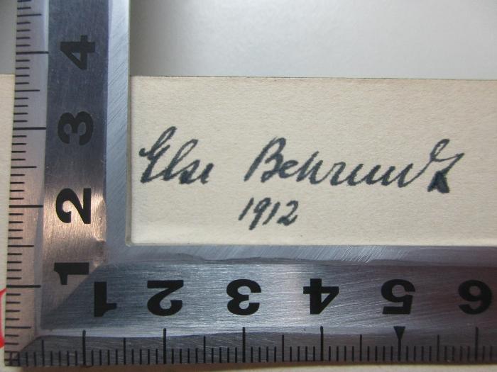 6 A 93 : Allgemeine Bücherkunde zur neueren deutschen Literaturgeschichte (1910);-, Von Hand: Monogramm; 'Else Behrenz
1912.'