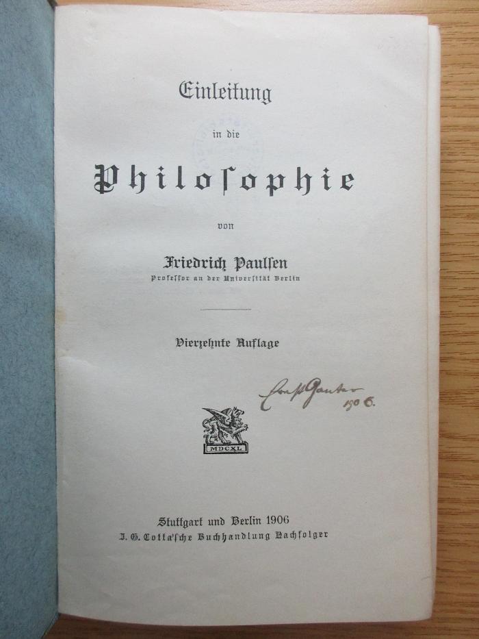 3 X 389&lt;14&gt; : Einleitung in die Philosophie (1906)