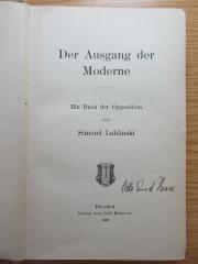 3 X 493 : Der Ausgang der Moderne : Ein Buch der Opposition (1909)