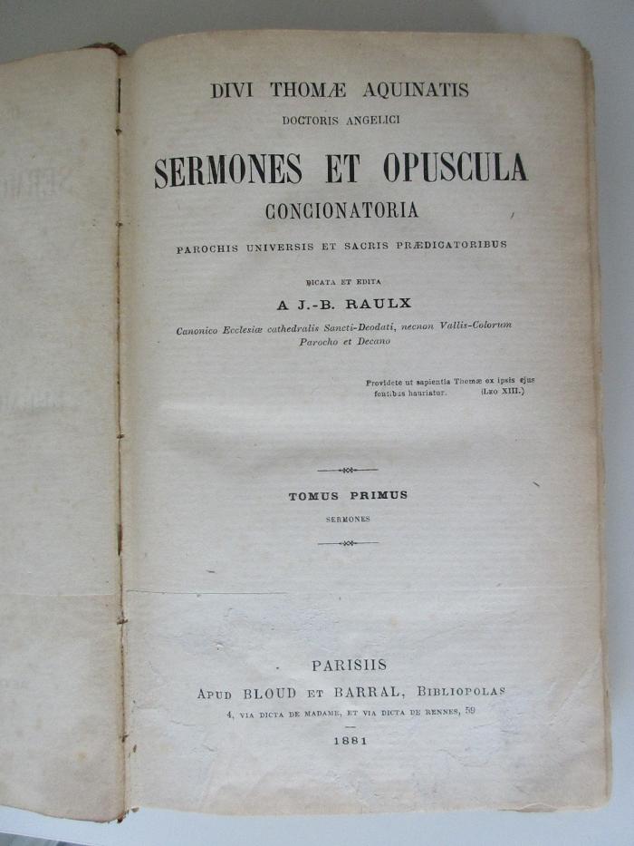 BN 2543 S486.1881-1 : Sermones et opuscula concionatoria : parochis universis et sacris praedicatoribus (1881)