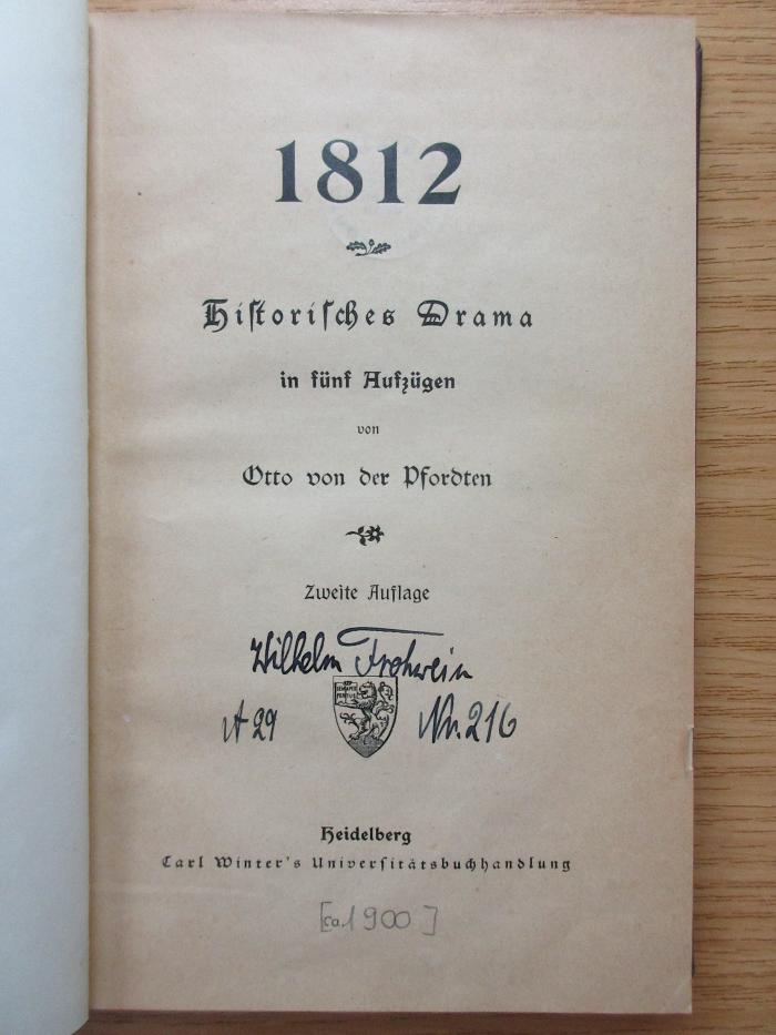 3 X 75 : 1812 : Historisches Drama in fünf Aufzügen (ca. 1900)