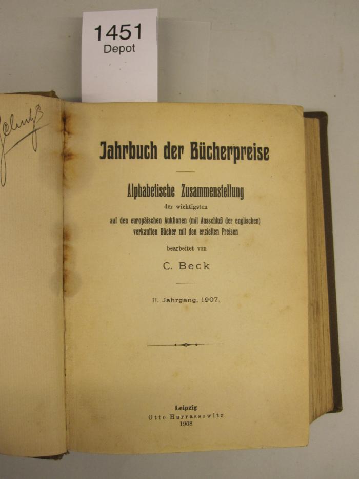  Jahrbuch der Bücherpreise (1908)