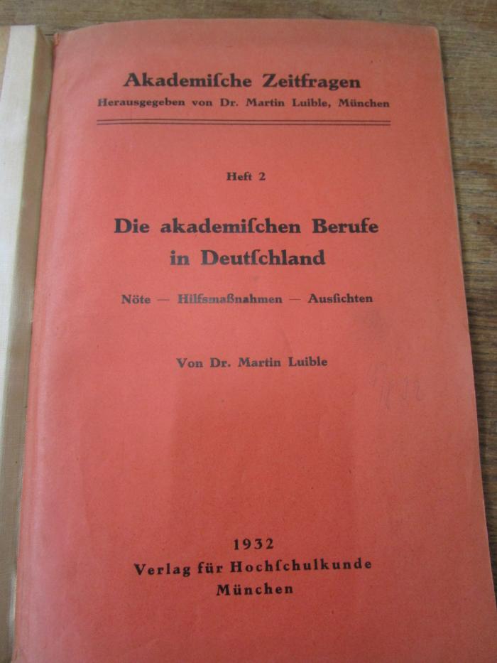 Pc 1042: Die akademischen Berufe in Deutschland (1932)