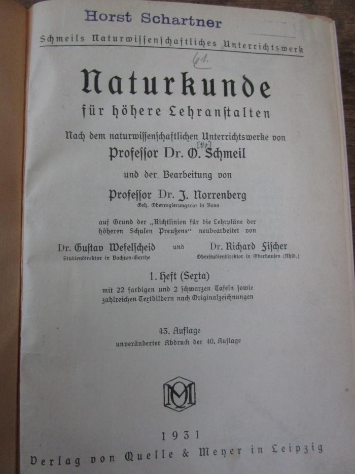Pe 1641 dc 1: Naturkunde für höhere Lehranstalten (1931 )