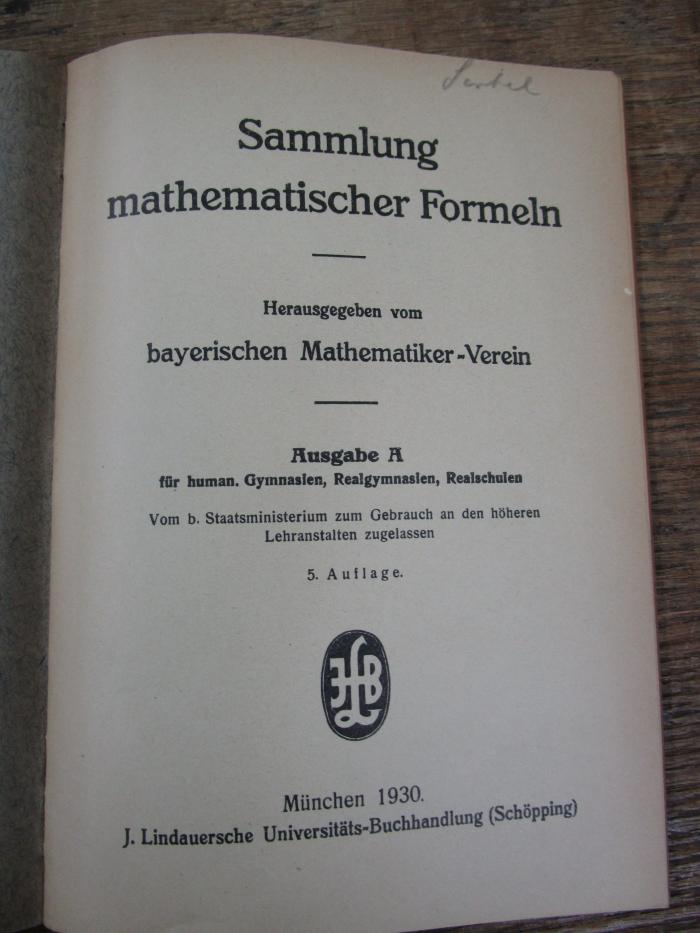 Pe 1642 e: Sammlung mathematischer Formeln (1930)