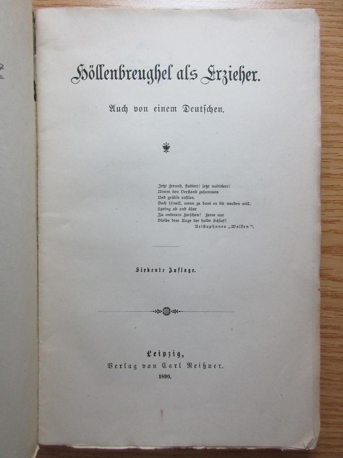 3 X 952&lt;7&gt; : Höllenbreughel als Erzieher : Auch von einem Deutschen (1890)