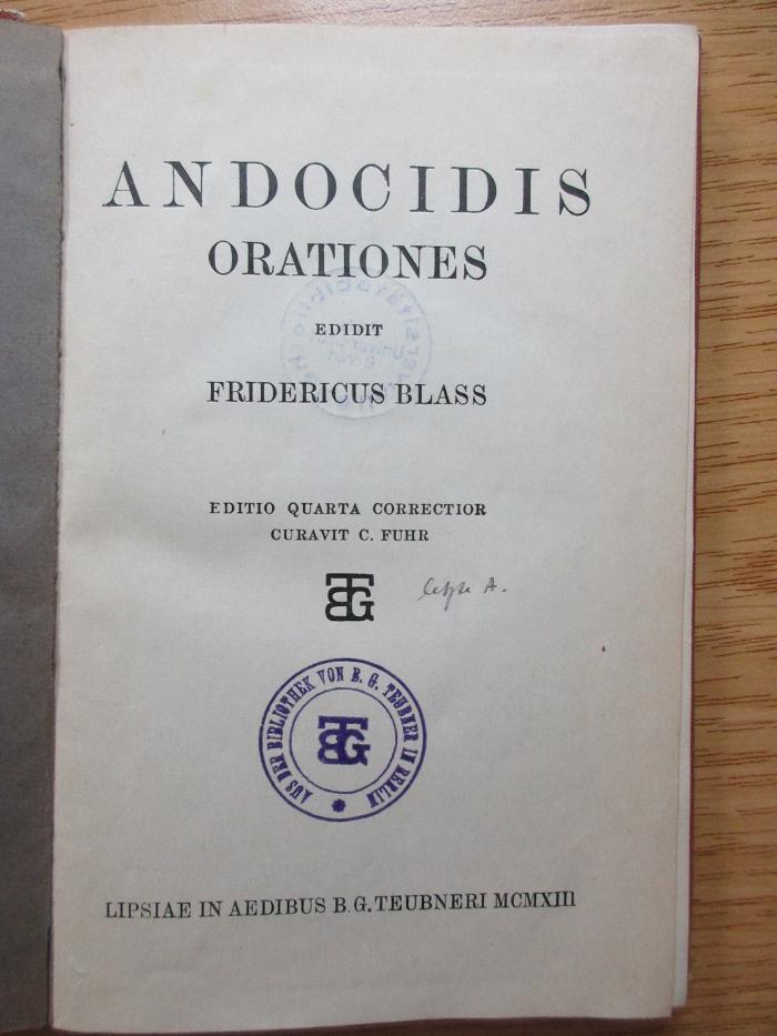 5 K 10&lt;4&gt; : Andocidis Orationes (1913)