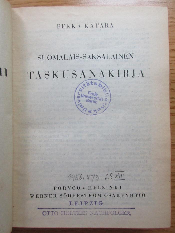 5 Q 14 : Suomalais-Saksalainen Taskusanakirja : Finnisch-Deutsches Taschenwörterbuch (1940)