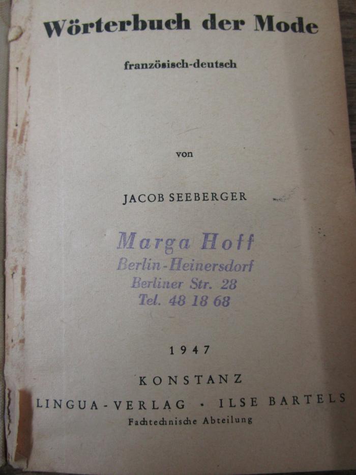 Sg 428: Wörterbuch der Mode : französisch-deutsch (1947)