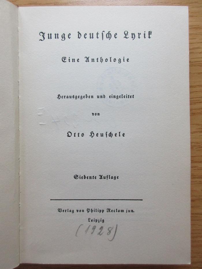 6 X 204 &lt;7&gt; : Junge deutsche Lyrik : eine Anthologie ((1928))