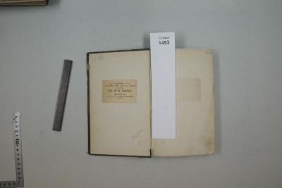 - (Steinthal, Prof. Dr. Heymann;Lehranstalt für die Wissenschaft des Judenthums), Etikett: Ortsangabe, -, Datum, Annotation, Widmung; 'Aus der Bibliothek unseres am 14. März 1899 verstorbenen Docenten, des Herrn Prof. Dr. H. Steinthal. Geschenk der Frau Prof. Jeanette Steinthal geb. Lazarus.'. 